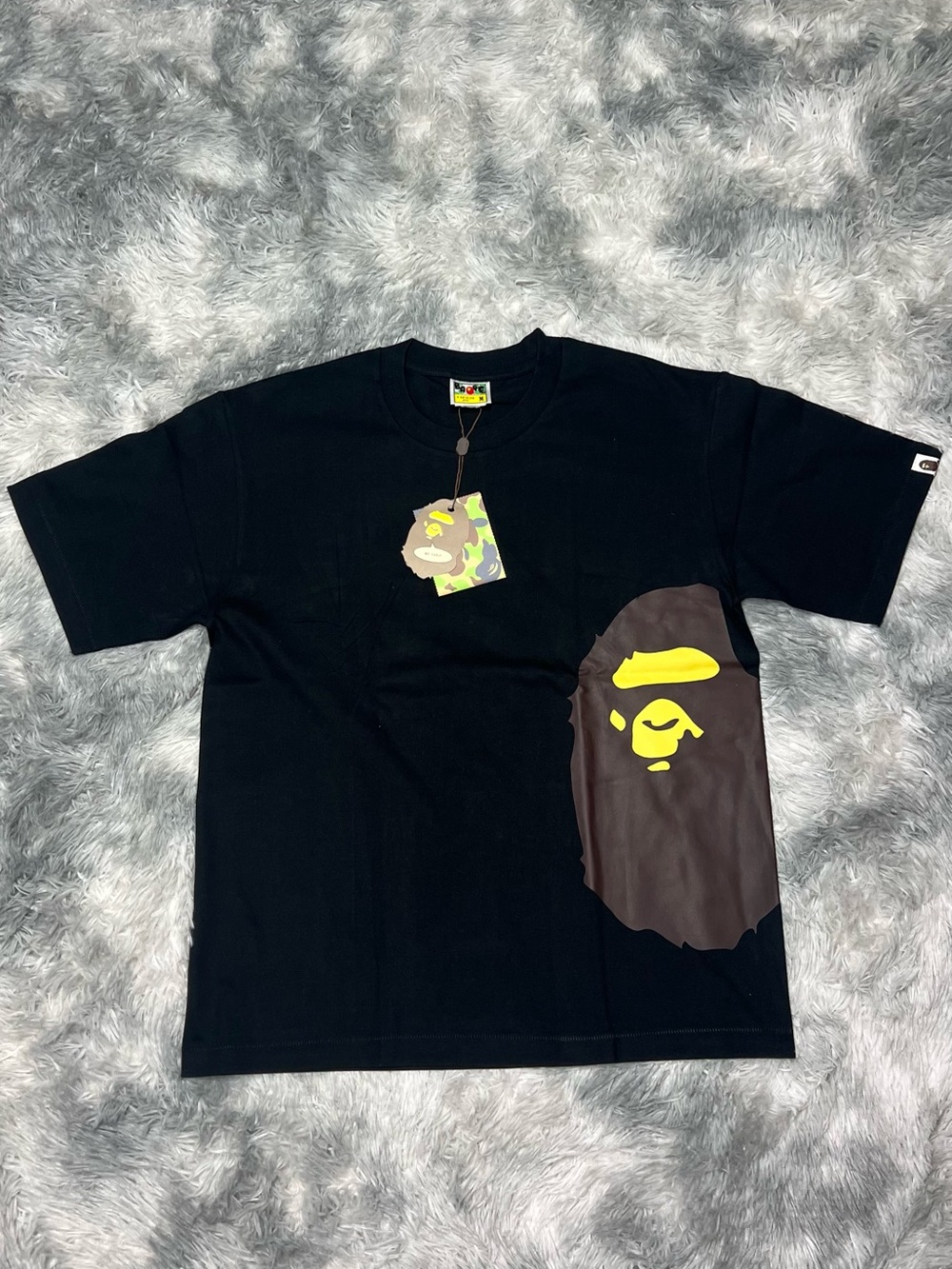 Bape Black Tee with Yellow & Brown Ape Face Print